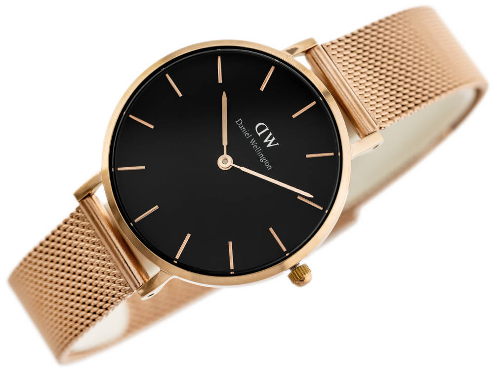 Zegarek damski Daniel Wellington DW00100161 w kolorze różowego złota - zegarek pod kątem, z boku koronka