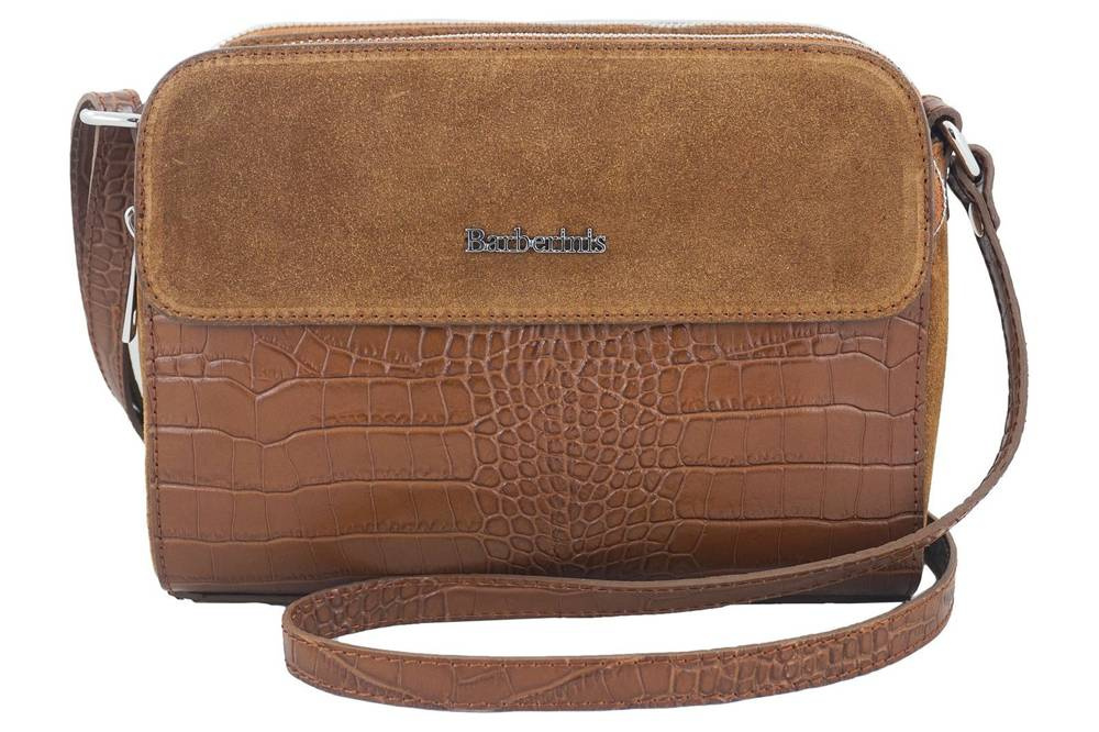 Torebka ze skóry naturalnej damska Barberini's 885/1-12 listonoszka mała croco jasnobrązowa - elegancka faktura croco