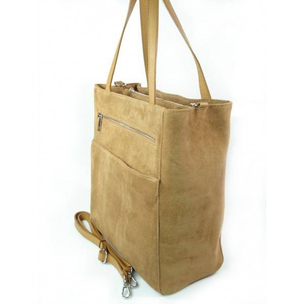 Torebka skórzana zamszowa damska VERA PELLE SV55C shopper bag A4 camel - cecha produktu