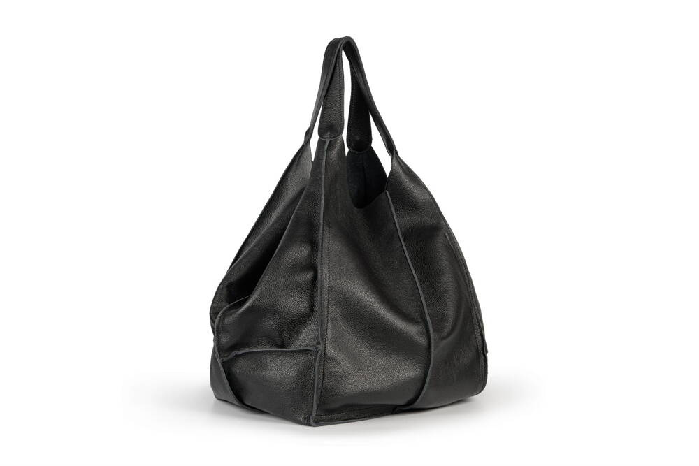 Torebka skórzana damska VOOC EP25 shopper bag worek A4 czarna - detale uchwytów i kształt worka