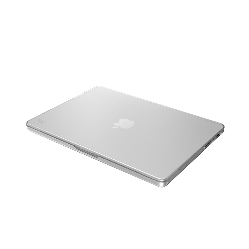 Obudowa z tworzywa etui na laptopa Speck MacBook Pro 14 2021 clear przezroczysta - widok z przodu na laptopie