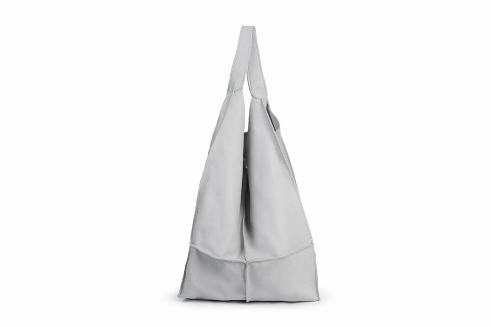 Torebka skórzana damska VOOC EP25 shopper bag worek A4 szara - detale uchwytów i przeszyć