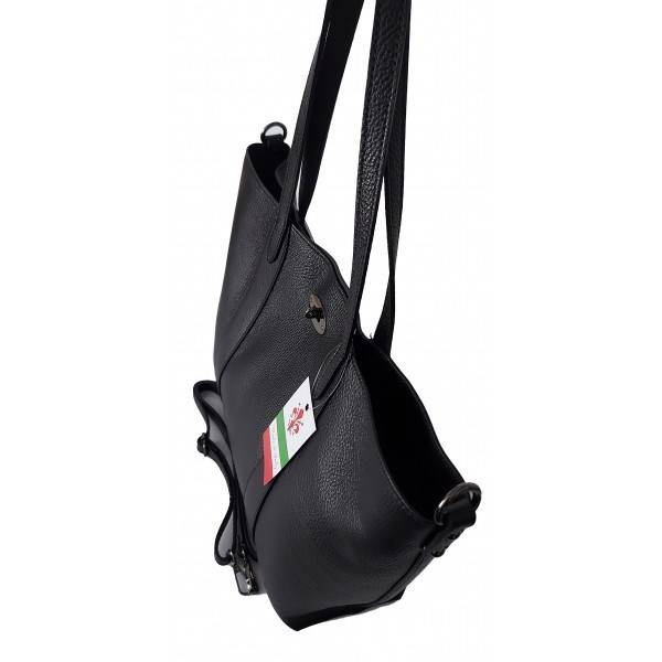 Torebka skórzana damska Vera Pelle SB755N shopper bag A4 czarna - funkcjonalne wnętrze