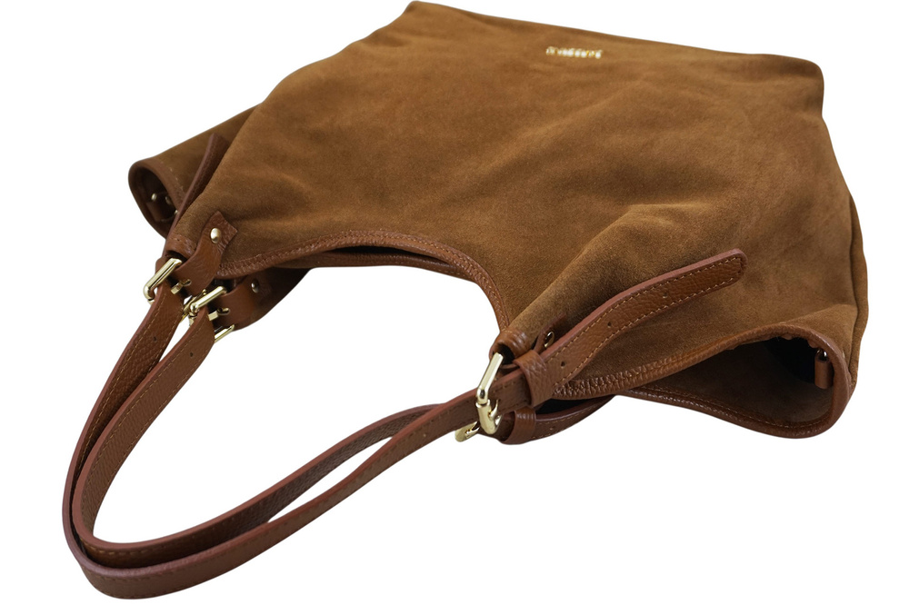 Torebka ze skóry zamszowej damska Barberini's 1033-12 shopper A4 jasnobrązowa - jasnobrązowy odcień zamszowej skóry