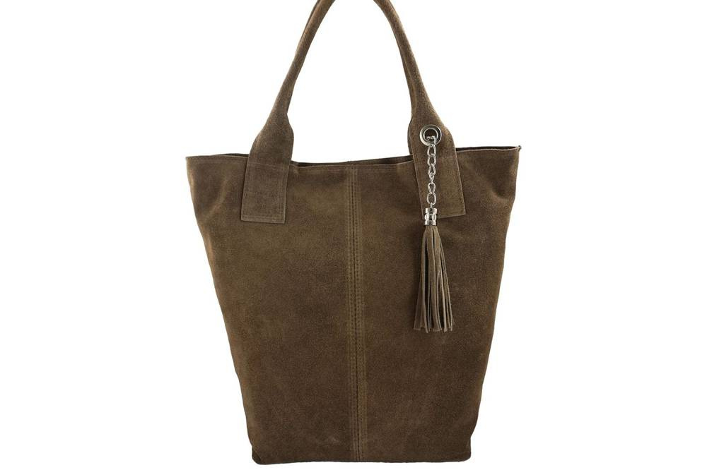 Torebka skórzana zamszowa damska Barberini's 375/8-9 shopper A4 ciemnobeżowa - cecha produktu