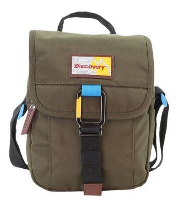 Torba Discovery Icon 711 khaki z przodu, z klapą zapinaną na metalowy karabińczyk i uchwytem u góry