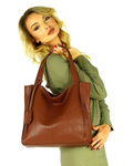 Skórzana torebka damska brązowa shopper bag - MARCO MAZZINI s139e
