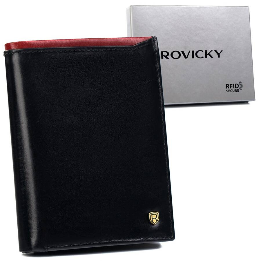 Czarno-czerwony pionowy portfel męski Rovicky N4-RVT