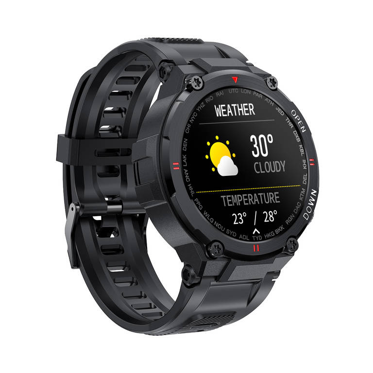Czarny smartwatch męski Gravity GT7-1 - z przodu, ekran z pogodą