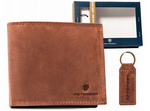 Zestaw prezentowy: skórzany portfel męski i brelok camel Peterson SET-M-N994-CHM