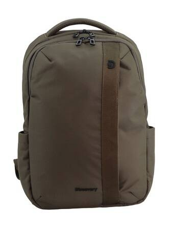 Plecak Discovery Downtown 941 khaki z przodu, z pionową taśmą, uchwytem u góry i logo Discovery