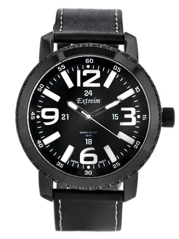 Czarny zegarek męski Extreim EXT-8814A-1A - zegarek z przodu na białym tle, czarny pasek