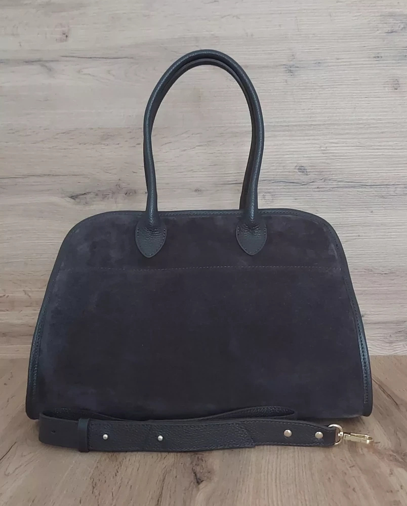 Torebka skórzana damska Vera Pelle DKVP35X kuferek A4 czekoladowa - elegancki front torebki