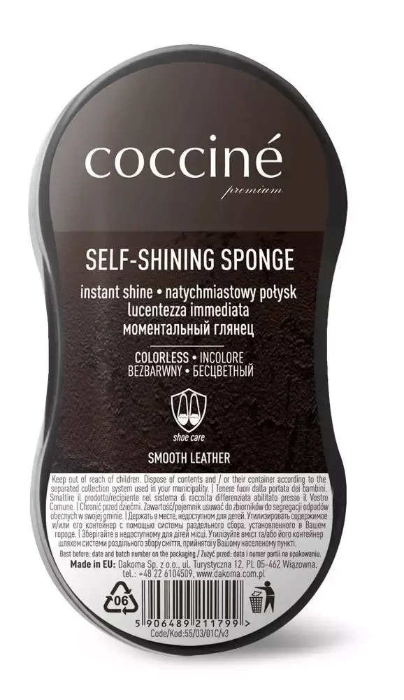 Gąbka nabłyszczający do skóry gładkiej Coccine - owalne opakowanie Coccine Self-Shining Sponge od góry z etykietą