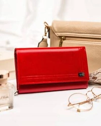 Skórzany portfel damski czerwony poziomy - Rovicky CPR-001-BAR