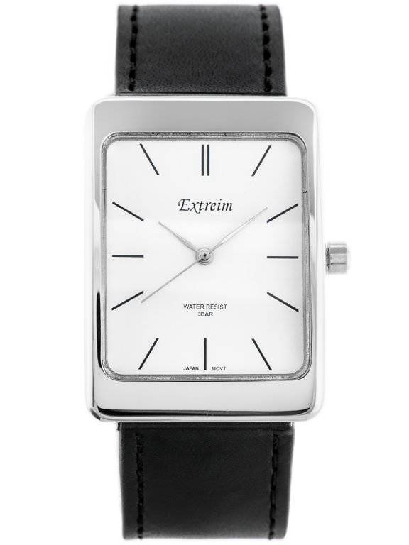 Czarno-srebrny zegarek damski Extreim EXT-7000A-6A - zegarek z przodu na białym tle, czarny pasek