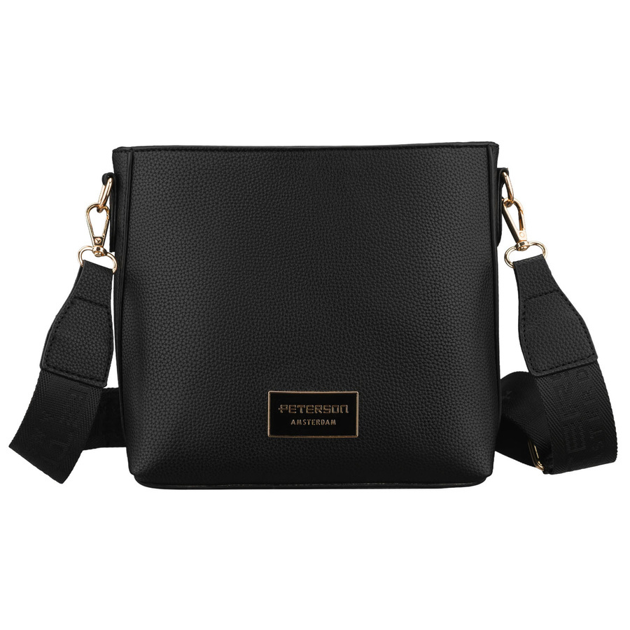 Torebka ze skóry ekologicznej damska Peterson JK6-07 listonoszka crossbody mała czarna - detale zapięcia i okuć