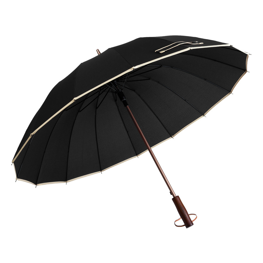 Czarny parasol Peterson UMB-02L z drewnianą rączką