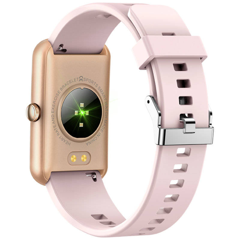 Różowy smartwatch damski Rubicon RNCE83 - tył koperty z czujnikiem, różowy pasek