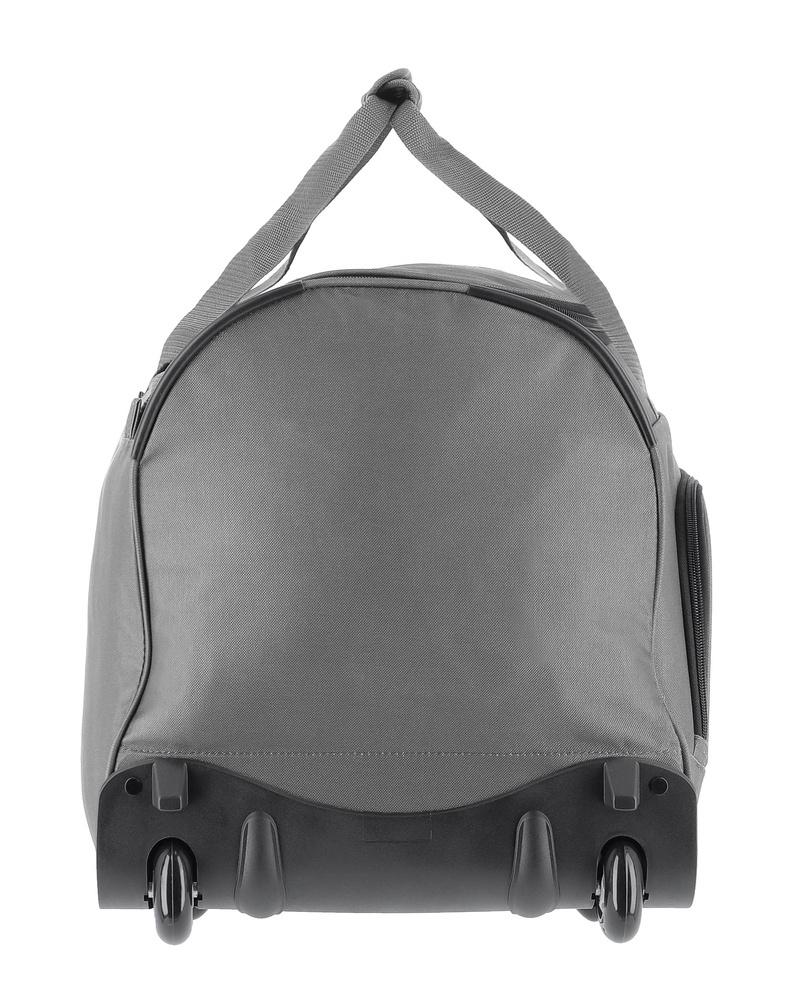 Szara torba Travelite Basics 89 l z boku, z dwoma kółkami i rączkami złączonymi u góry