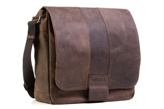 Torba skórzana unisex VOOC URBAN RDW8 listonoszka A4 brązowa - frontowy widok torby