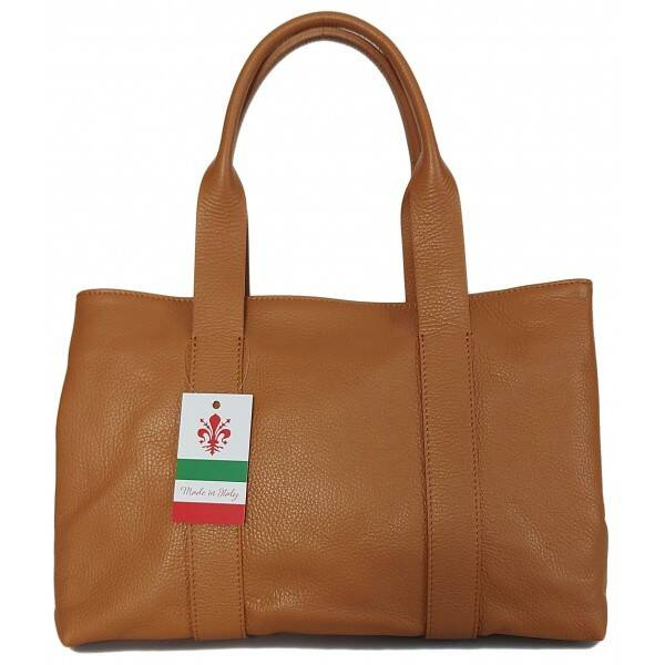 Torebka skórzana damska Vera Pelle VPA78C shopper kuferek A4 camel brąz - widok ogólny torebki