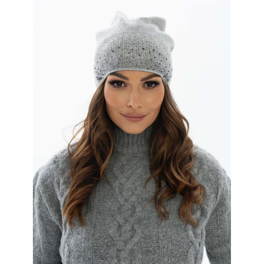 Szara czapka zimowa Peterson HAT-01 z kryształkami