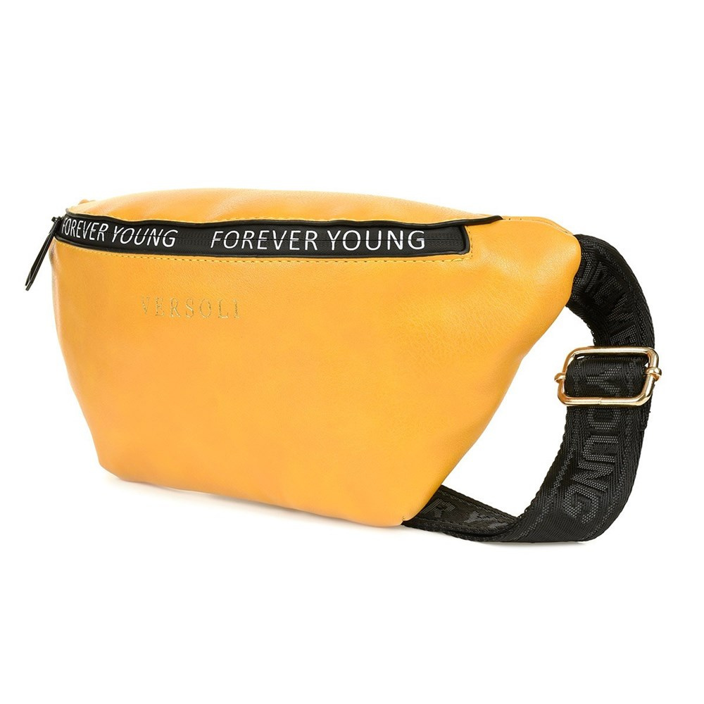 Żółta nerka damska Versoli I17, widok z boku, taśma Forever Young przy suwaku