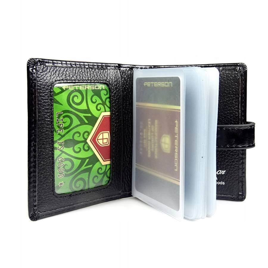 Otwarte czarne etui Peterson PL-102 z plastikowymi kieszonkami na karty