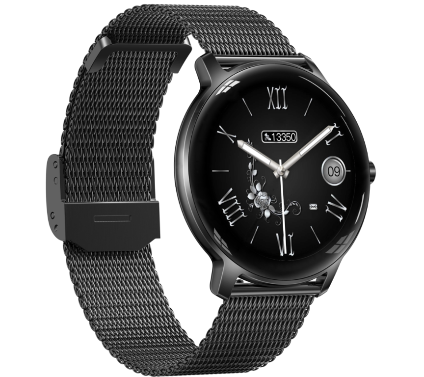 Czarny smartwatch damski Rubicon RNBE66 - pod kątem, zapięcie bransolety