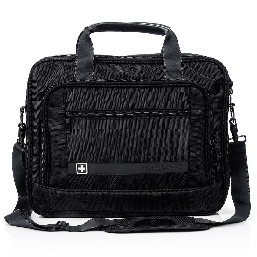 Czarna torba SwissBags SB114 z rączką, paskiem na ramię i kieszenią na zamek z przodu