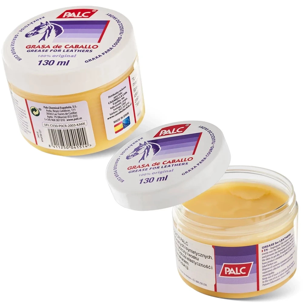 Tłuszcz do skór gładkich Palc bezbarwny - słoiczek 130 ml w dwóch ujęciach