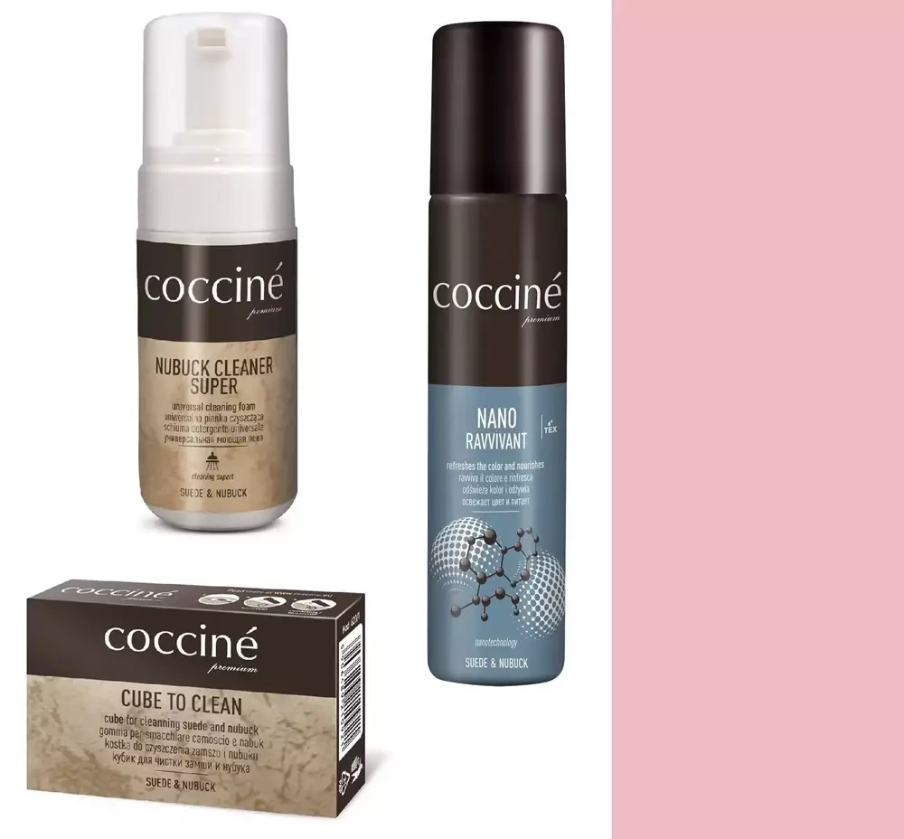 Zestaw do zamszu i nubuku Coccine różowy - zestaw: pianka Nubuck Cleaner Super, spray Nano Ravvivant