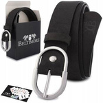 Skórzany pasek damski zamszowy czarny do spodni sukienki - Beltimore D97