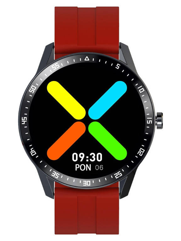 Czarno-czerwony smartwatch męski G. Rossi SW018-4 - smartwatch z przodu na białym tle, czerwony pasek