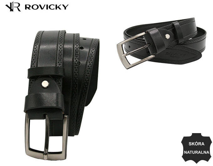 Czarny pasek męski Rovicky R-PI-02 z dziurkowanym wzorem