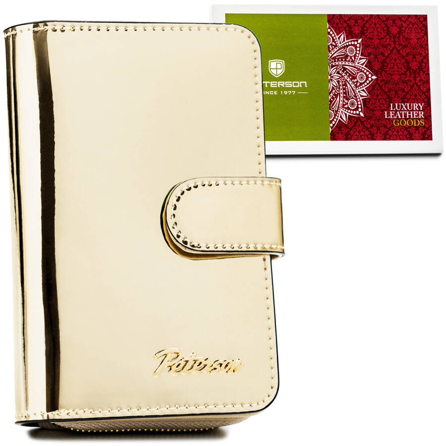 Złoty lustrzany skórzany portfel damski Peterson 1N-602