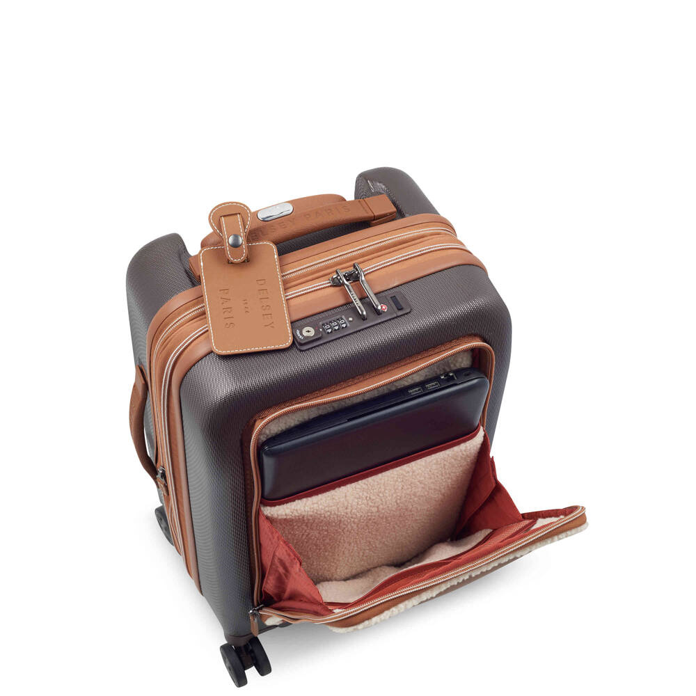 Walizka z materiału unisex Delsey Chatelet Air 2.0 kabinowa na 4 kółkach brązowa - eleganckie detale i tkanina