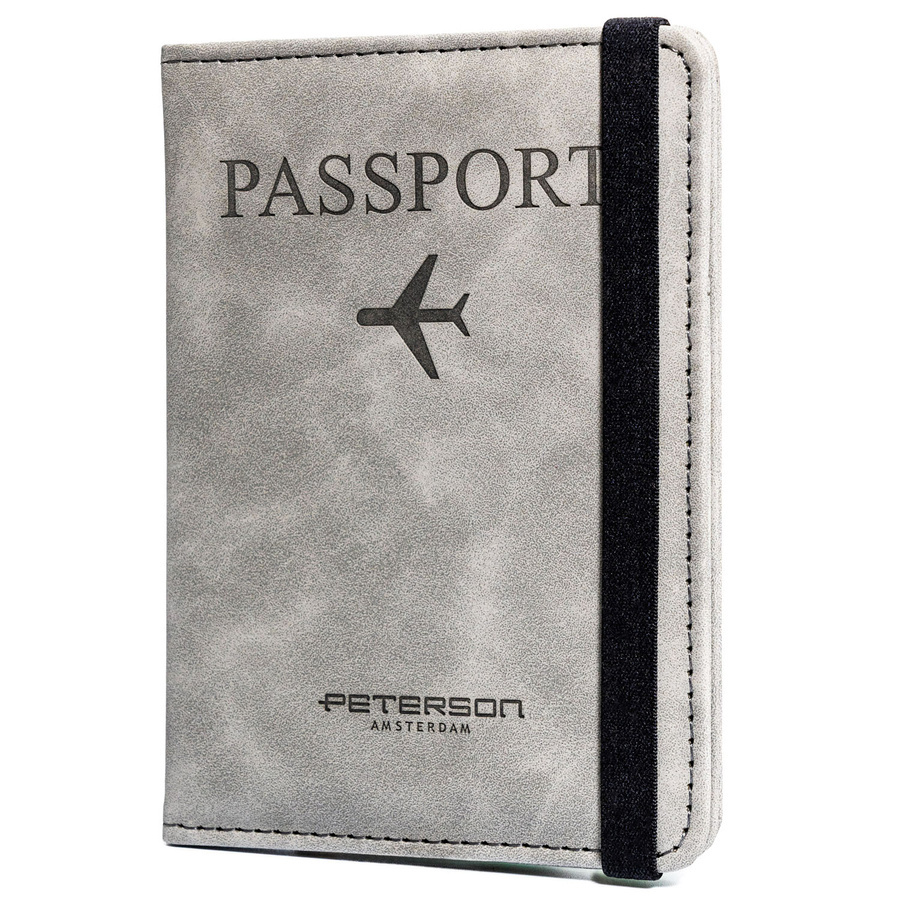 Szare etui na paszport Peterson EP-01 z gumką