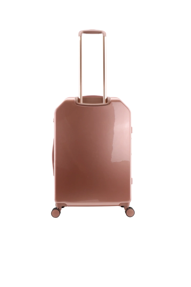 Różowa walizka na kółkach Elle Diamond 68 od tyłu, z gładką skorupą, wysuniętą rączką i czterema kółkami
