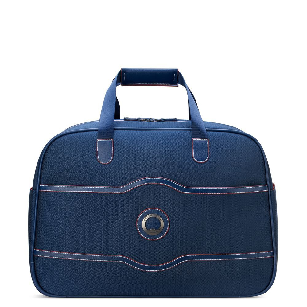 Torba podróżna z materiału unisex Delsey Chatelet Air 2.0 weekender granatowa - pasek na ramię i detale