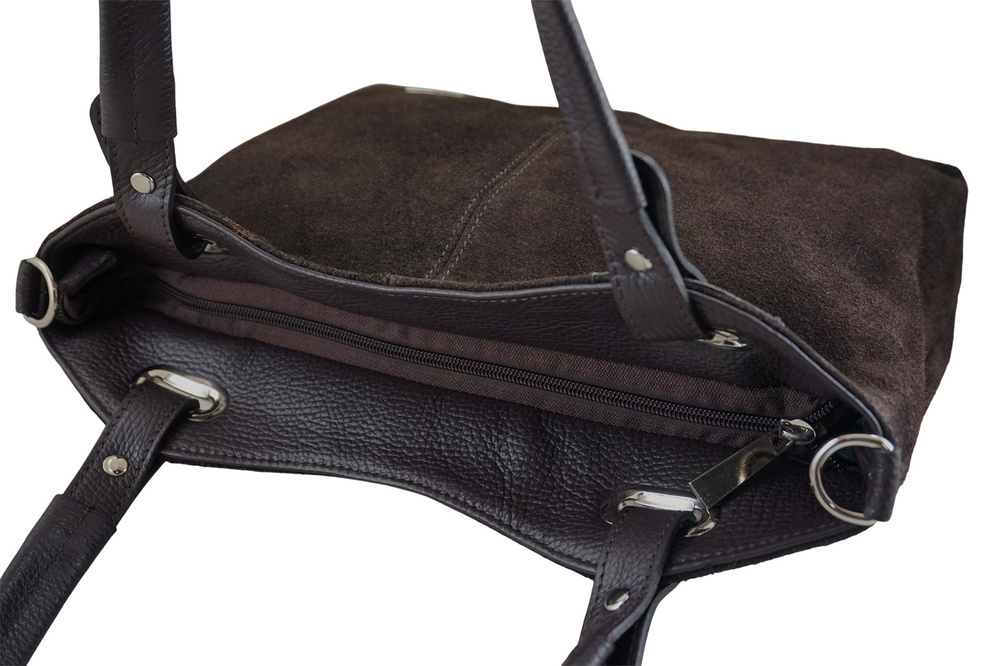 Torebka ze skóry naturalnej i zamszu damska Barberini's 982/1-11 shopper A4 ciemnobrązowa - cecha produktu