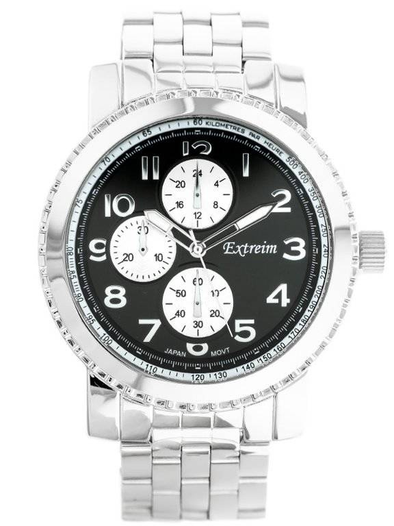 Srebrny zegarek męski Extreim EXT-8814R-2A - zegarek z przodu na białym tle, srebrna bransoleta