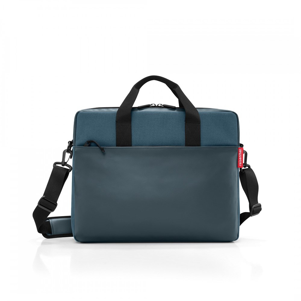 Torba canvas unisex Reisenthel RUS4061 na laptopa A4 niebieska - widok z boku i detale