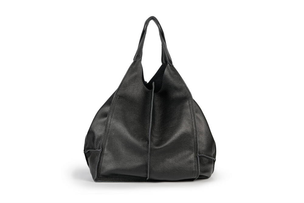 Torebka skórzana damska VOOC EP25 shopper bag worek A4 czarna - widok ogólny torebki