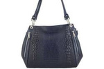 Torebka ze skóry licowej damska Barberini's 858-4 shopper croco A4 granatowa