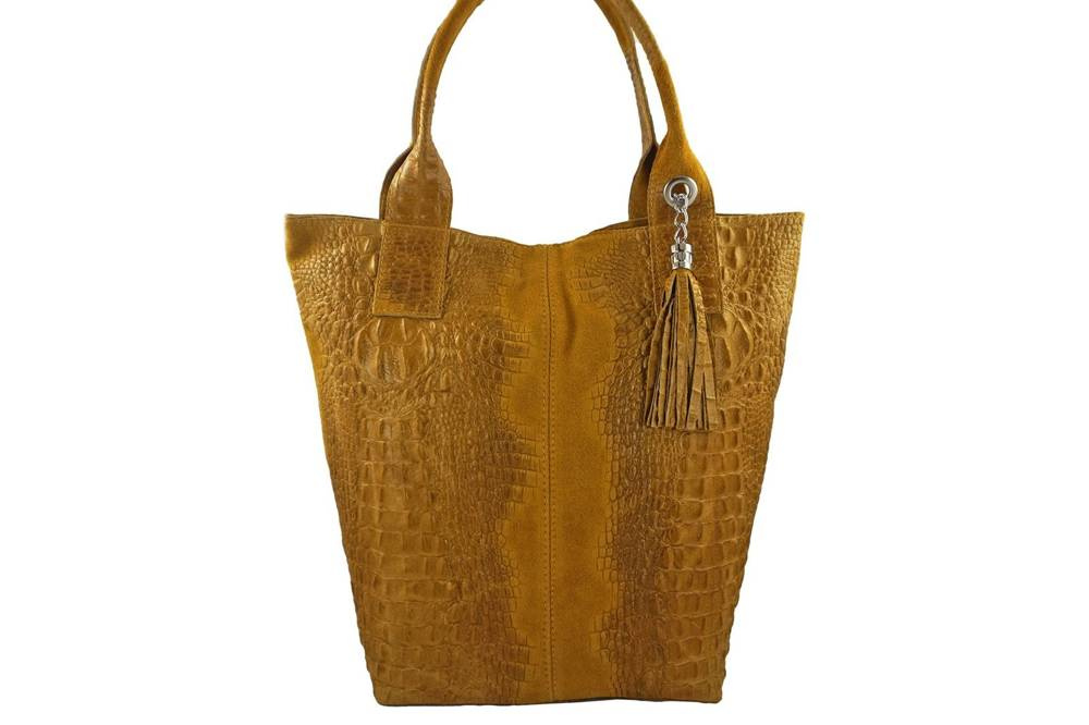 Torebka skórzana zamszowa damska Barberini's 375/7-43 shopper croco A4 ciemnożółta - cecha produktu