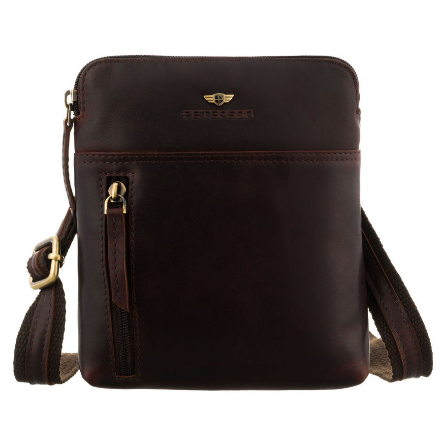 Listonoszka męska skórzana crossbody Peterson 1902-OPU mała brązowa bok