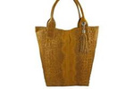Torebka skórzana zamszowa damska Barberini's 375/7-43 shopper croco A4 ciemnożółta