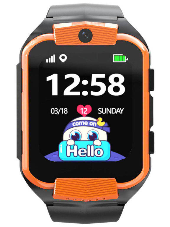 Czarno-pomarańczowy smartwatch dla dzieci Pacific 32-3 - smartwatch z przodu, pomarańczowo-czarna koperta
